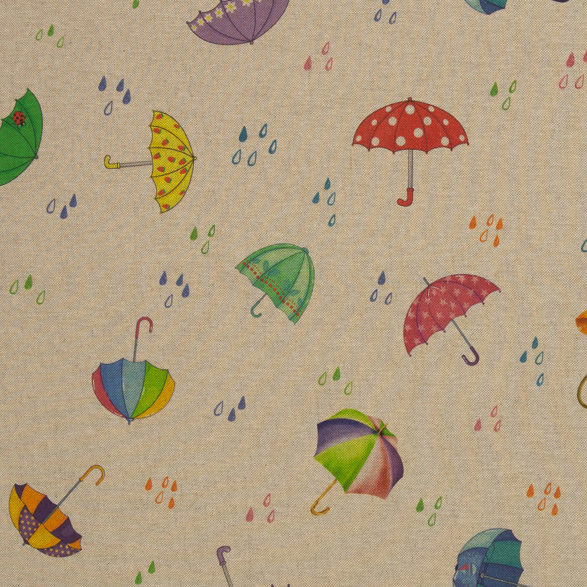 Stof homedeco met paraplu print per halve meter