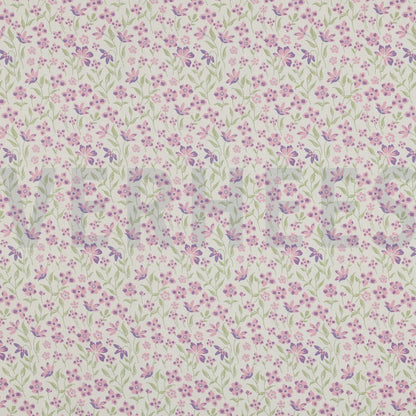 Stof Poplin katoen bloemen paars