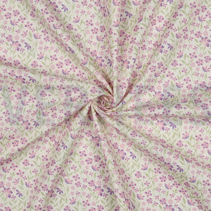 Stof Poplin katoen bloemen paars