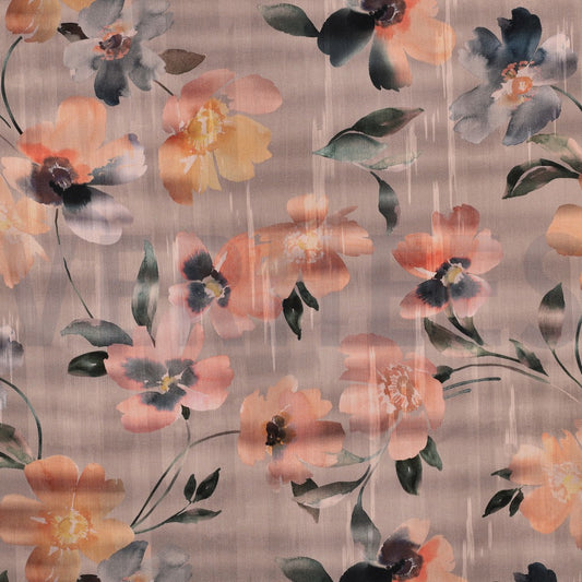 Stof katoen satijn met digitale bloemenprint perzik