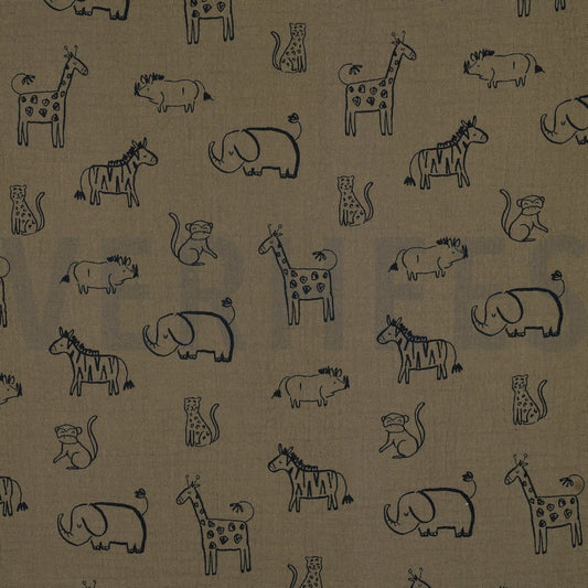 Stof katoen safari dieren groen