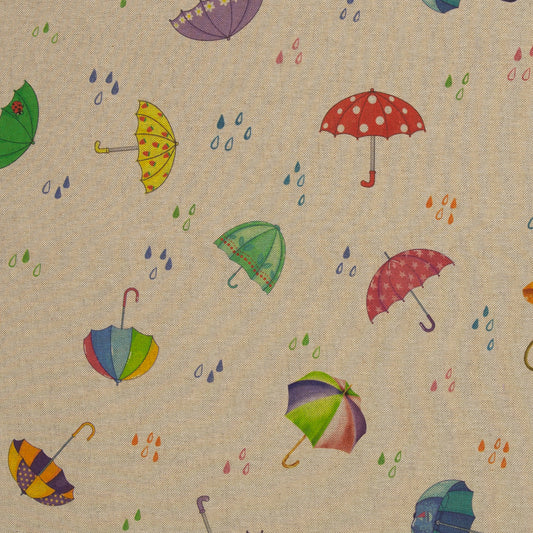 Stof homedeco met paraplu print per halve meter