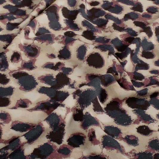 Stof viscose bedrukt aubergine per meter