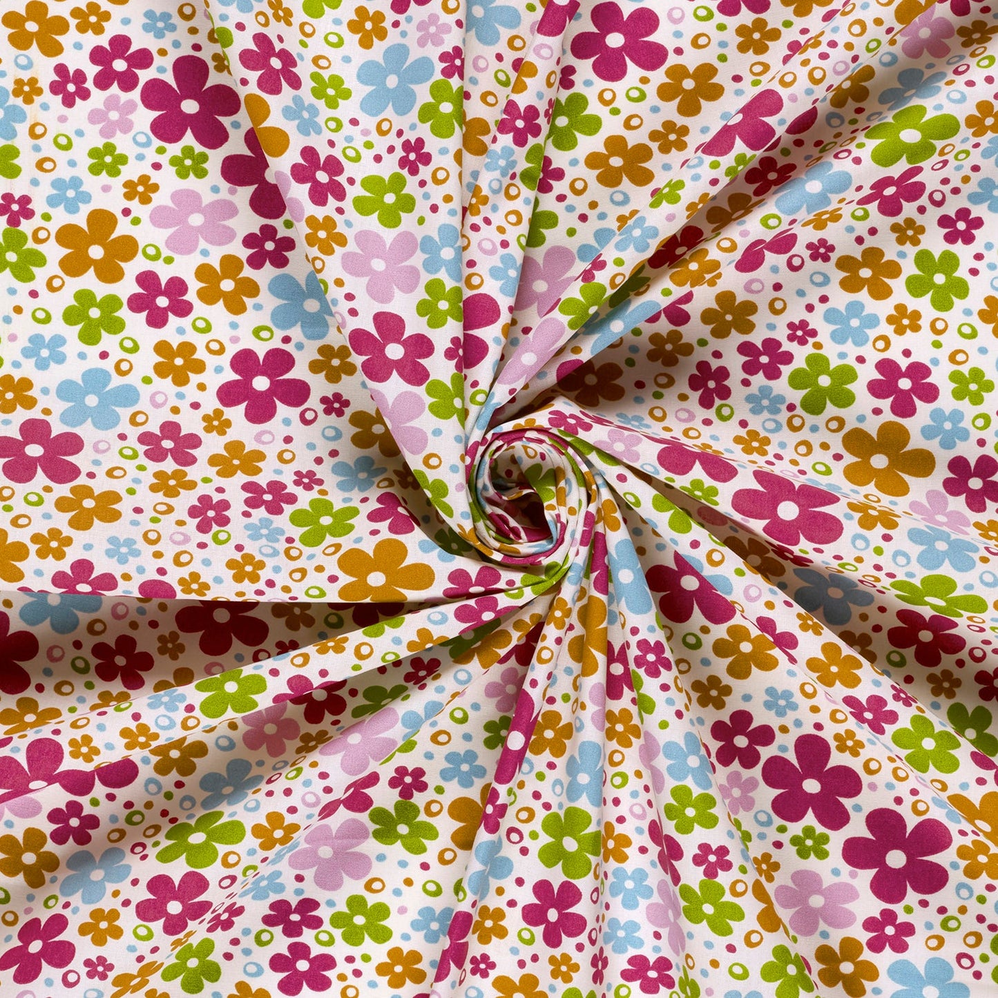 Stof poplin katoen met bloemen per halve meter
