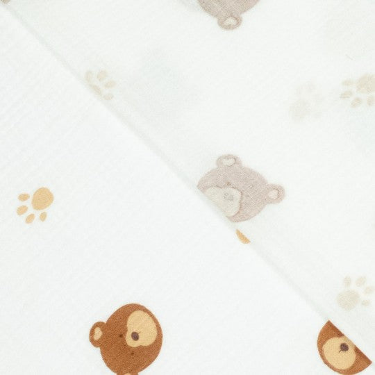 Stof mousseline met beren motief per meter