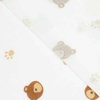 Stof mousseline met beren motief per meter