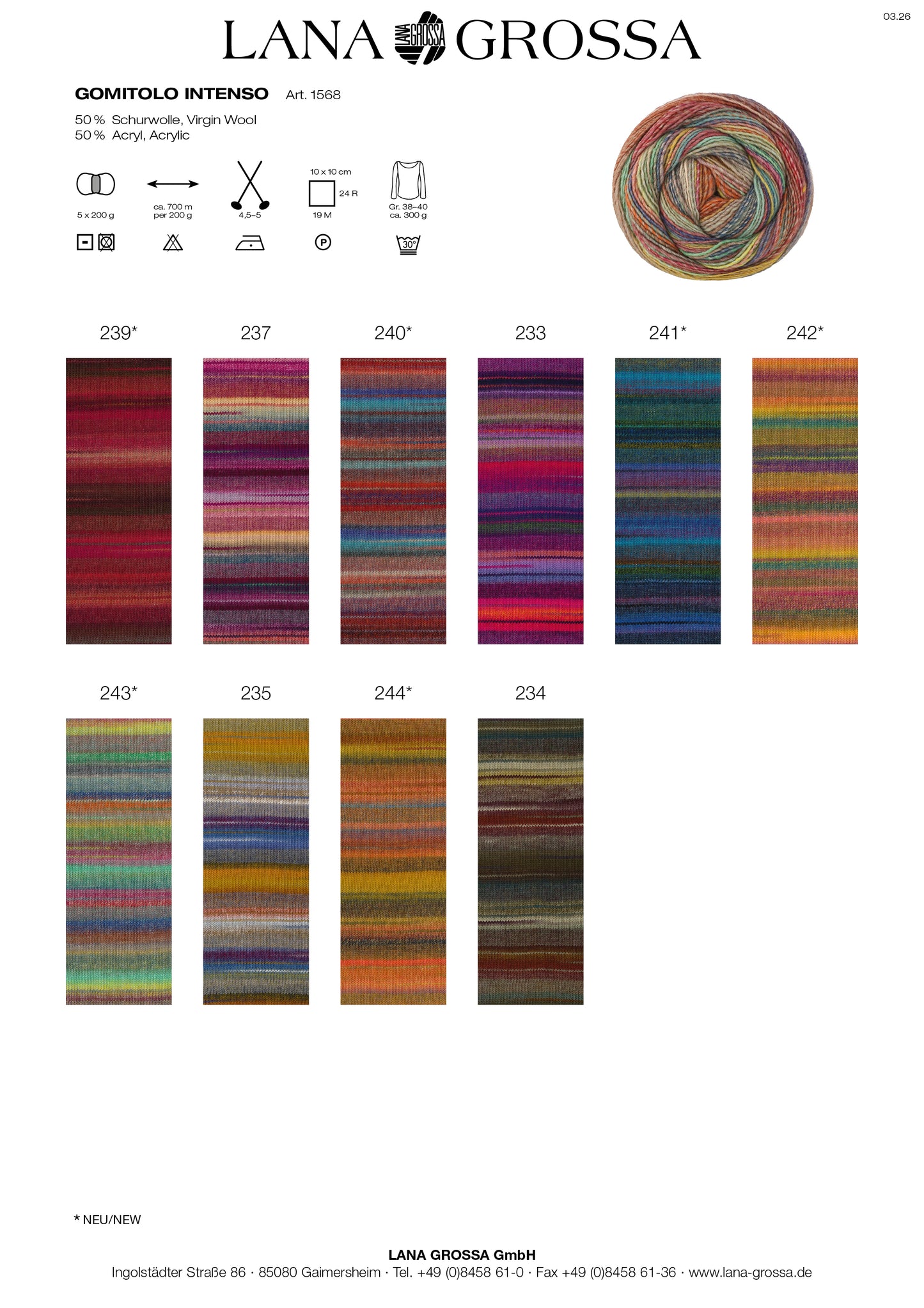 Lana Grossa - Gomitolo Intenso 200 gram diverse kleuren